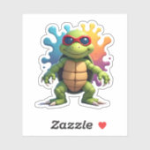 Sticker Cute Turtle Wearing Sunglasses Paint Splash Sea An (Feuille)