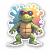 Sticker Cute Turtle Wearing Sunglasses Paint Splash Sea An (Devant)