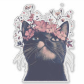 Sticker Cute Tuxedo Chat et Fleurs (Devant)