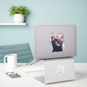 Sticker Cute Tuxedo Chat et Fleurs (Ordinateur portable sur le bureau)