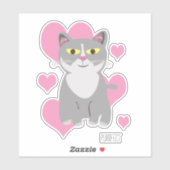 Sticker Cute Tuxedo Grey Chat Coeurs amusant Animaux (Feuille)