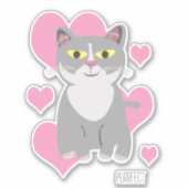 Sticker Cute Tuxedo Grey Chat Coeurs amusant Animaux (Devant)