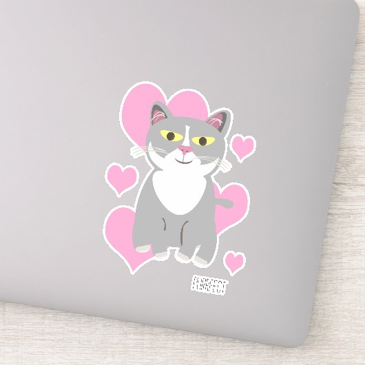 Sticker Cute Tuxedo Grey Chat Coeurs amusant Animaux (Détail)