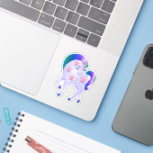 Sticker Cute Unicorn avec étoiles (Ordinateur portable avec iPhone)