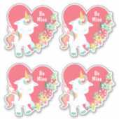 Sticker Cute Unicorn Be My Valentine Heart (Devant)