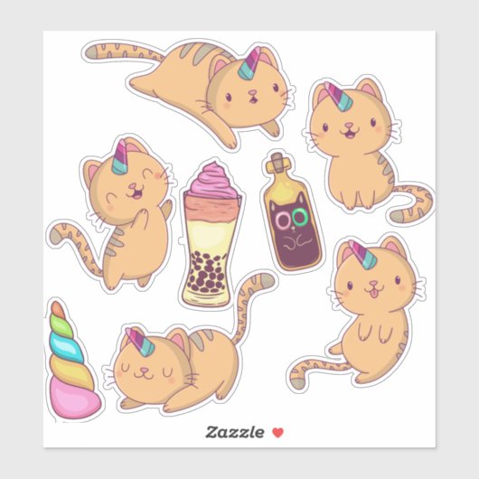 Sticker Cute Unicorn Chats (Feuille)