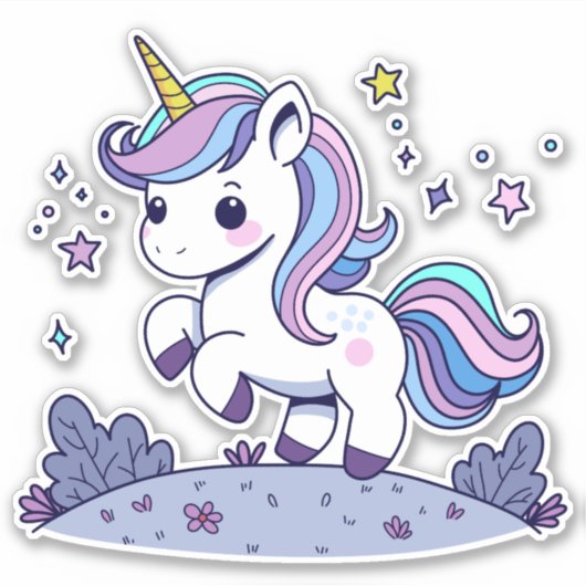 Sticker Cute Unicorn dans les couleurs pastel (Devant)