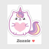 Sticker Cute Unicorn Kitty coeur (Feuille)