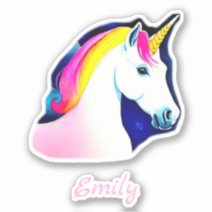 Sticker Cute Unicorn Magique Stars Dessin Nom de fille