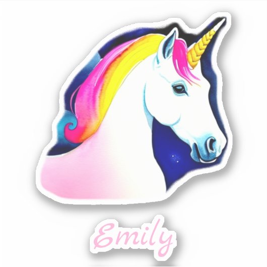 Sticker Cute Unicorn Magique Stars Dessin Nom de fille (Devant)