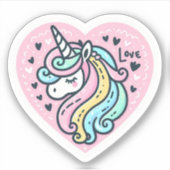 Sticker Cute Unicorne Cardiaque en forme de coeur avec Sti (Devant)