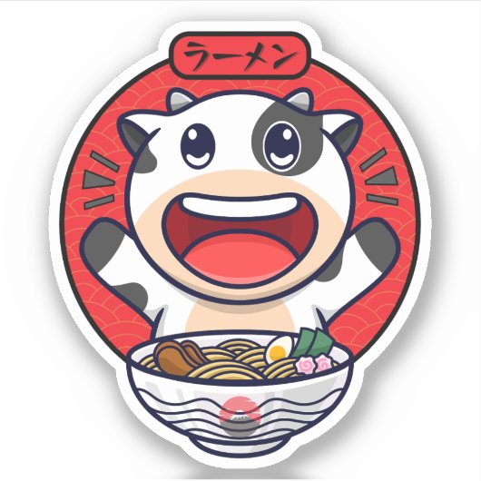 Sticker Cute Vache Mange Ramen (Devant)