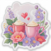 Sticker Cute Valentine Cocoa Mugs with Flowers & Hearts  (Devant)