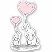 Sticker Cute Valentine Elephants Pink Heart Balloons  (Devant)