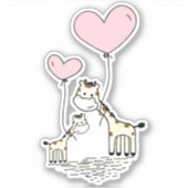 Sticker Cute Valentine Giraffes Pink Heart Balloons Design (Devant)