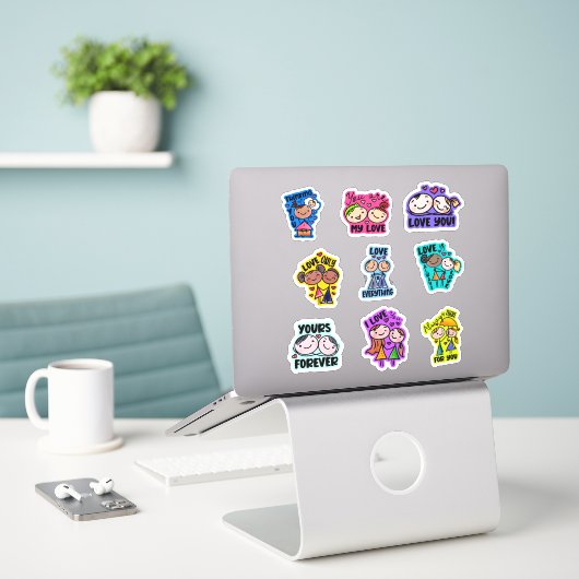Sticker Cute Valentines Day  Whimsical Typography (Ordinateur portable sur le bureau)
