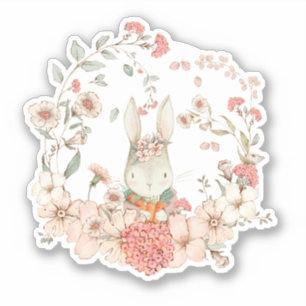 Sticker Cute Vintage fille lapin Botanique Florales rose