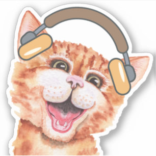 Sticker Cute Watercolor Chat à écouter de la musique