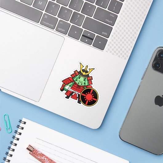 Sticker Cute Watermelon Shogun Samurai Warrior Illustratio (Ordinateur portable avec iPhone)