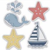 Sticker Cute Whale, Starfish & Sailboat ID1251 (Devant)
