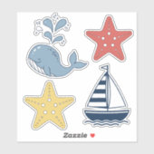 Sticker Cute Whale, Starfish & Sailboat ID1251 (Feuille)