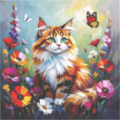 Sticker Cute Whimsical  Cat, Flowers and Butterflies (Recto)
