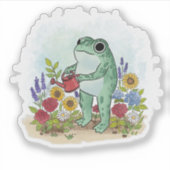 Sticker Cute Whimsical Frog In Flower Garden Illustration (Devant)
