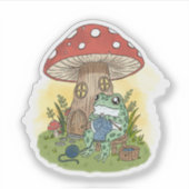 Sticker Cute Whimsical Frog Knitting Illustration (Devant)