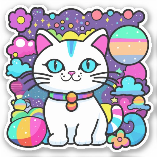 Sticker Cute White Cosmic Space kitty Chat (Devant)