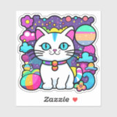 Sticker Cute White Cosmic Space kitty Chat (Feuille)