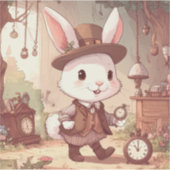 Sticker Cute White Rabbit Wonderland Whimsical Timekeeper (Devant)