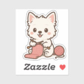 Sticker Cute White Westie Highland Terrier Chien Tricot (Feuille)