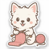 Sticker Cute White Westie Highland Terrier Chien Tricot (Recto)