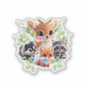 Sticker Cute Woodland amis renard skunk raccoon cerf (Devant)