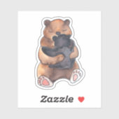 Sticker Cute Woodland Mama Hugs Baby Bear Cub (Feuille)