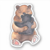 Sticker Cute Woodland Mama Hugs Baby Bear Cub (Devant)