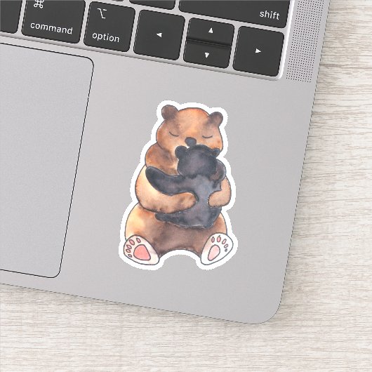Sticker Cute Woodland Mama Hugs Baby Bear Cub (Détail)