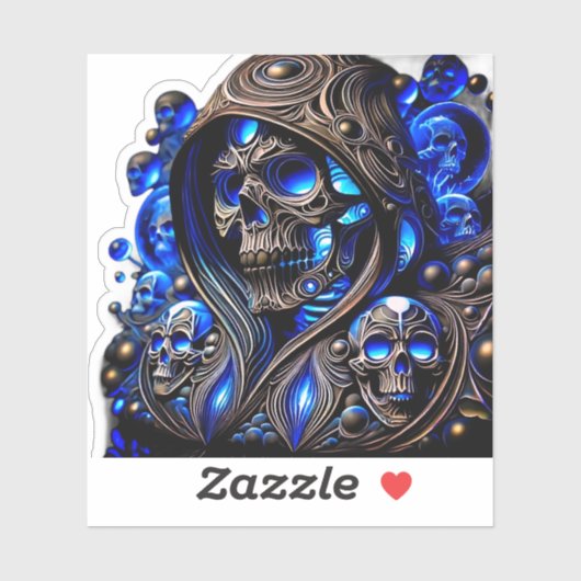 Sticker Cyber Blue Phantom Skull - Neon Glow Edition (Feuille)