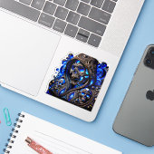 Sticker Cyber Blue Phantom Skull - Neon Glow Edition (Ordinateur portable avec iPhone)