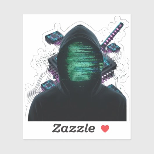 Sticker Cybernetic Tech Fusion - Neon Katana & CPU Circuit (Feuille)