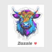 Sticker Cyberpunk Coloré Ai Highland Cow (Feuille)