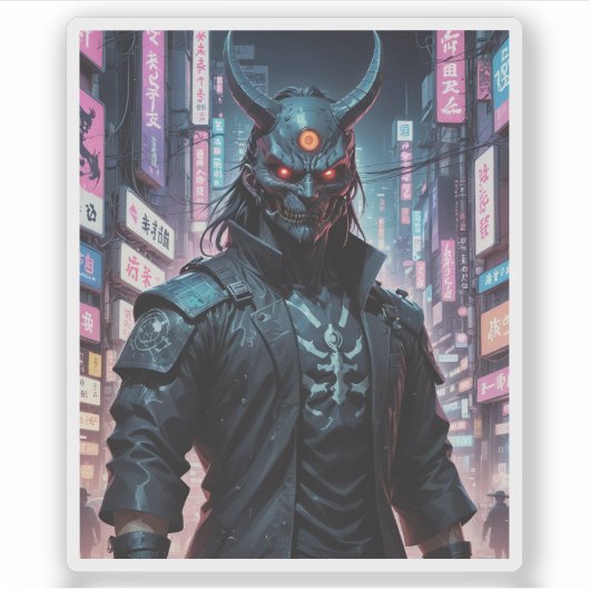 Sticker Cyberpunk Demon Samurai (Devant)