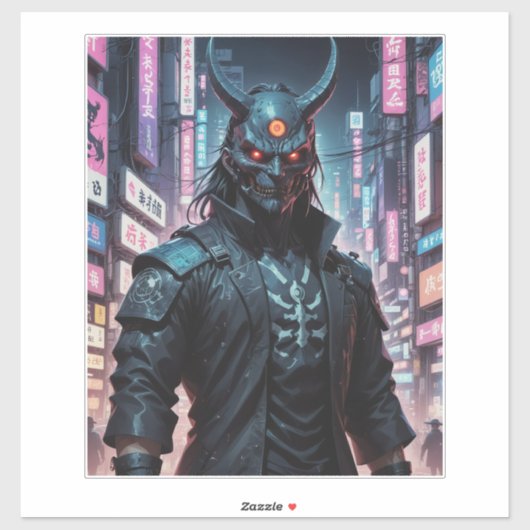 Sticker Cyberpunk Demon Samurai (Feuille)
