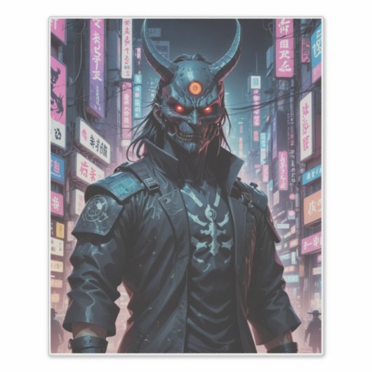 Sticker Cyberpunk Demon Samurai (Devant)
