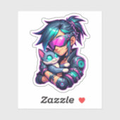 Sticker Cyberpunk Girl and Cat (Feuille)