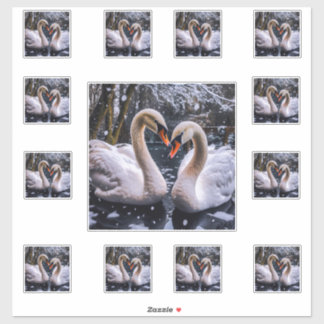 Sticker Cygnes Romantiques dans un Paysage Hivernal Enchan