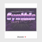 Sticker Cynthia Nom Prénom lila retro Anniversaire de Stic (Feuille)