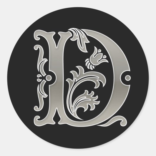 Sticker D rond initial en argent (Devant)