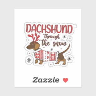 Sticker Dachshund à travers la neige Noël amateur de chien
