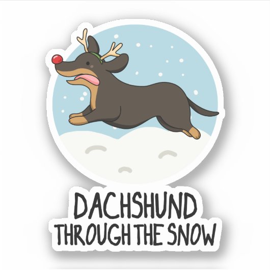 Sticker Dachshund À Travers Le Jeu De Noël De Neige Drôle (Devant)